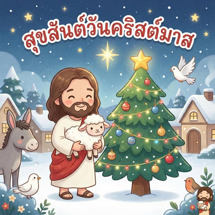 สุขสันต์วันคริสต์มาส ขอพระเจ้าอวยพรทุกคนในวันคริสต์มาสนี้